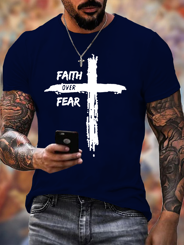 Faith Over Fear Cross Christian Cotton T-Shirt