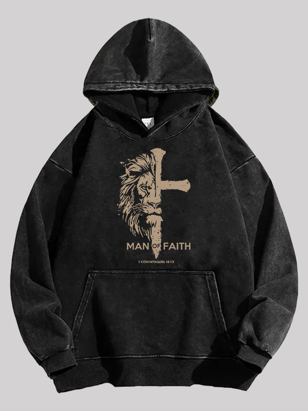 Man of Faith Jesus God Christian Washed Hoodie