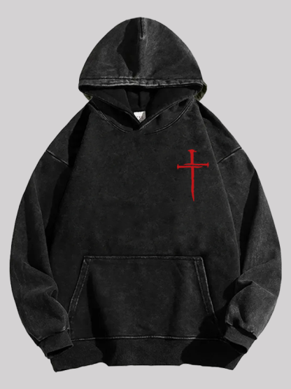 Red Cross Jesus God Christian Washed Hoodie