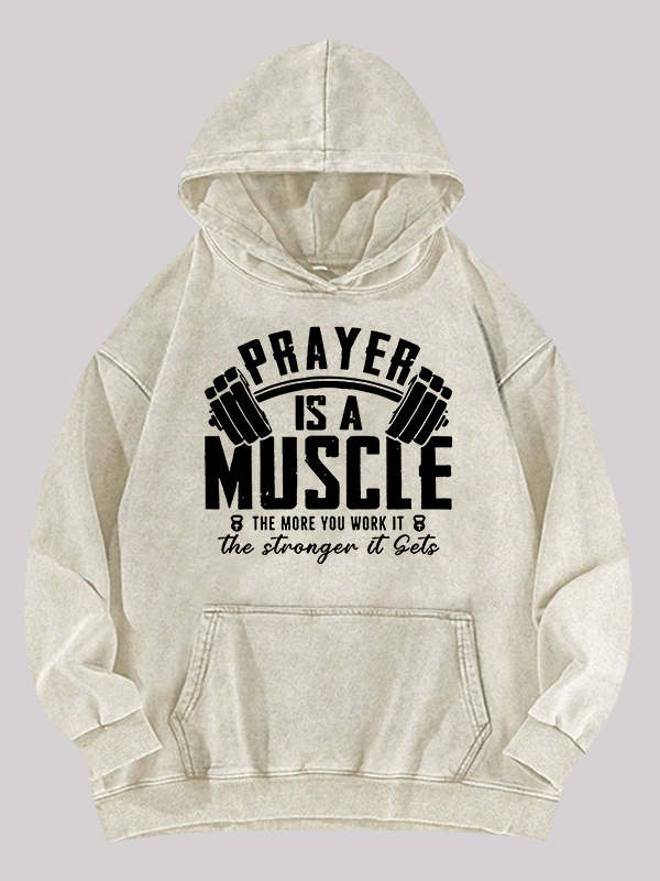 Prayer Is A Muscle Cross  Jesus God Christian Washed Hoodie