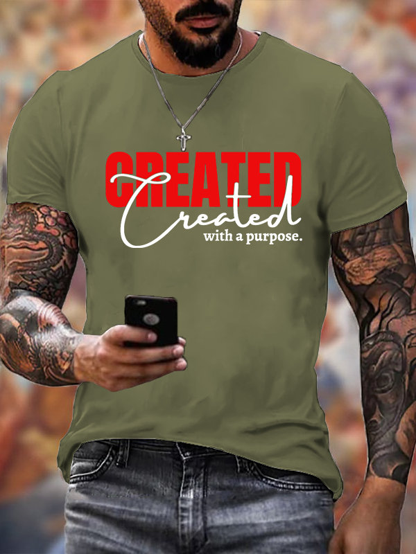 [Created With A Purpose Jesus God Christian Cotton T-Shirt