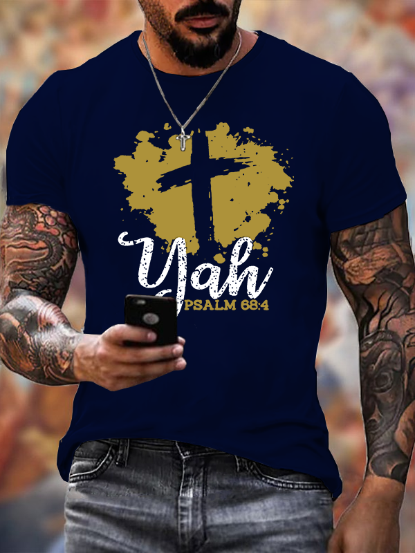 Yah Psalm 68 : 4 Cross Jesus God Christian Cotton T-Shirt