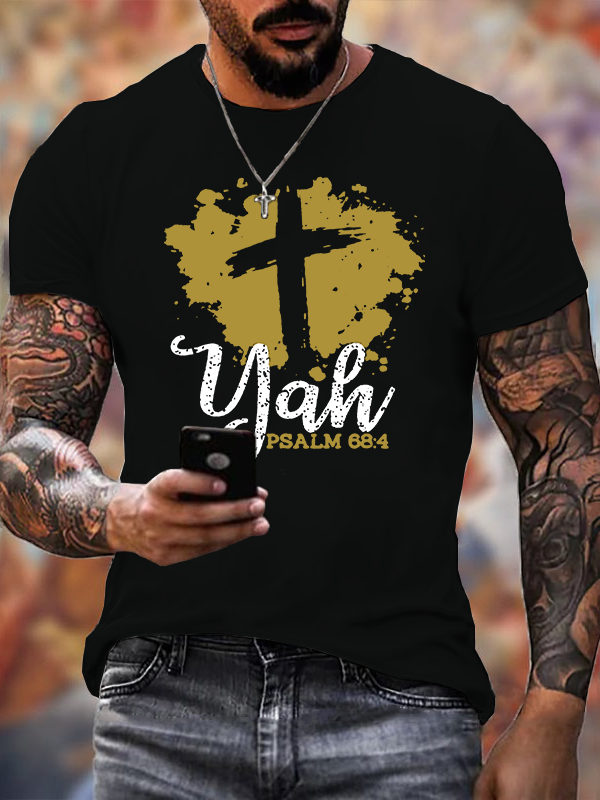 Yah Psalm 68 : 4 Cross Jesus God Christian Cotton T-Shirt