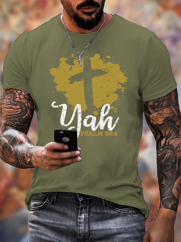 Yah Psalm 68 : 4 Cross Jesus God Christian Cotton T-Shirt