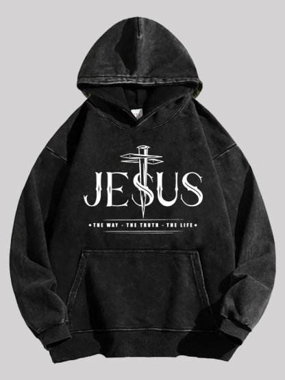 Jesus The Way The Truth The Life  Jesus God Christian Washed Hoodie