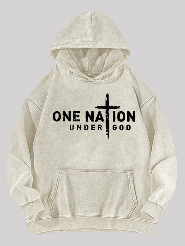 One Nation Under God Cross Jesus God Christian Washed Hoodie