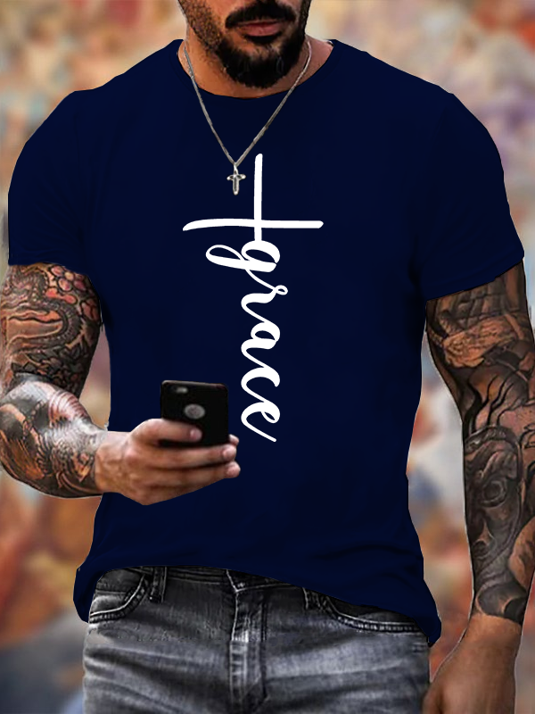 Grace Cross Jesus God Christian Cotton T-Shirt