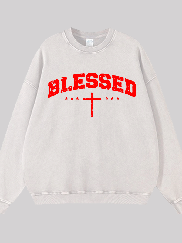 Blessed Cross  Jesus God Christian Washed Sweatshirt