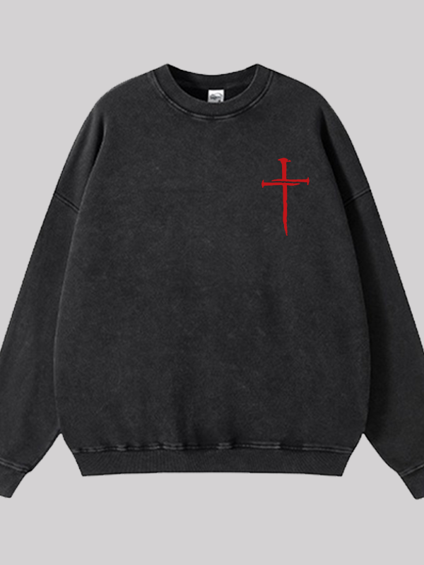 Red Cross Faith Jesus God Christian Washed Sweatshirt