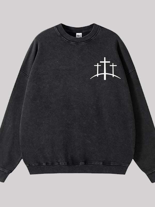 Cross Printed Jesus God Christian Washed Sweatshirt