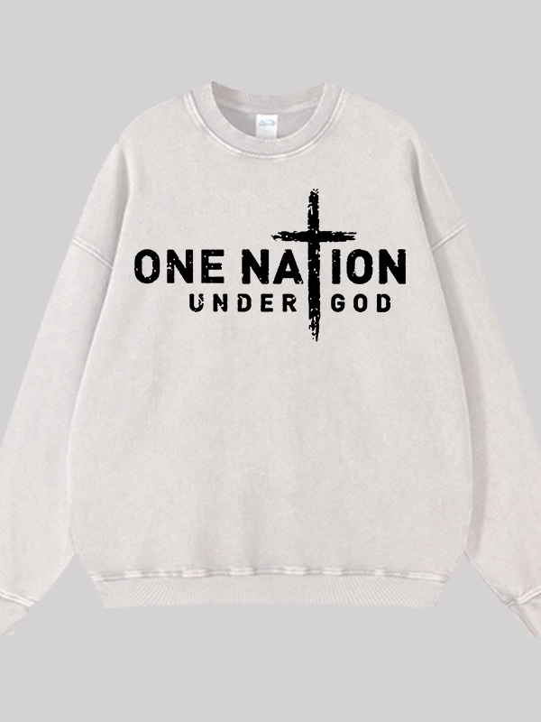 One Nation Under God Cross Jesus God Christian Washed Sweatshirt