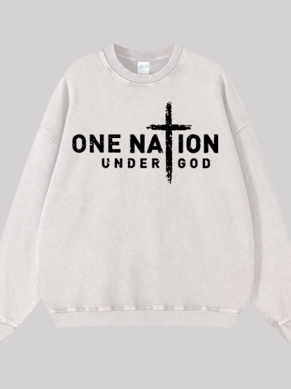 One Nation Under God Cross Jesus God Christian Washed Sweatshirt