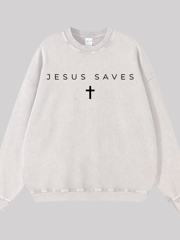 Jesus Saves Jesus God Christian Washed Sweatshirt