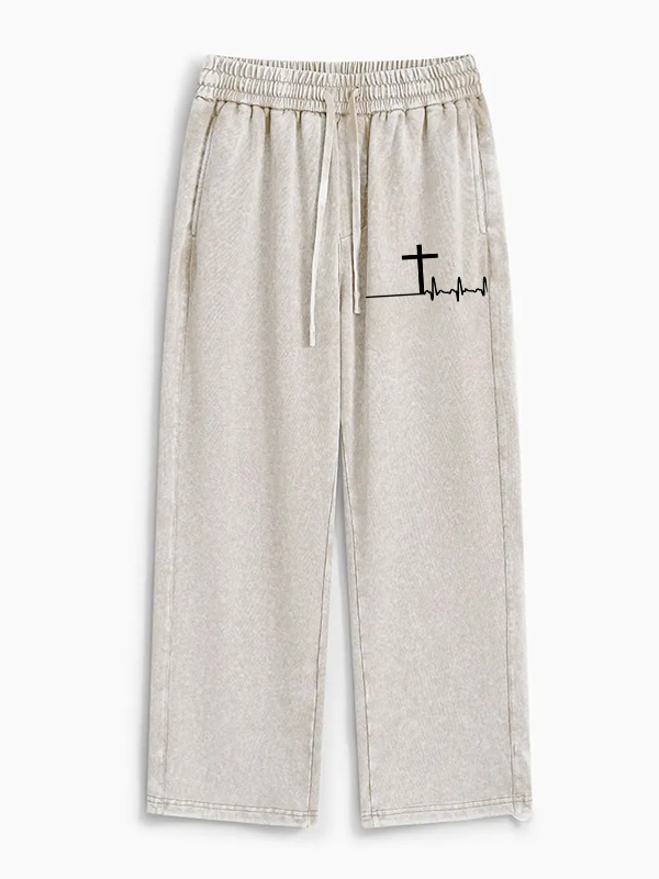 ECG Cross Jesus God Christian Washed Sweatpants               