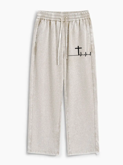 ECG Cross Jesus God Christian Washed Sweatpants               