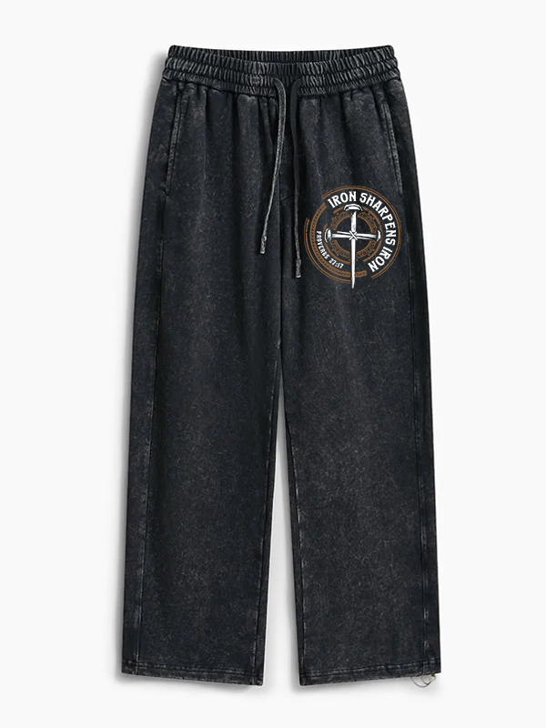 Iron Sharpens Iron - Proverbs 27:17 Jesus God Christian Washed Sweatpants