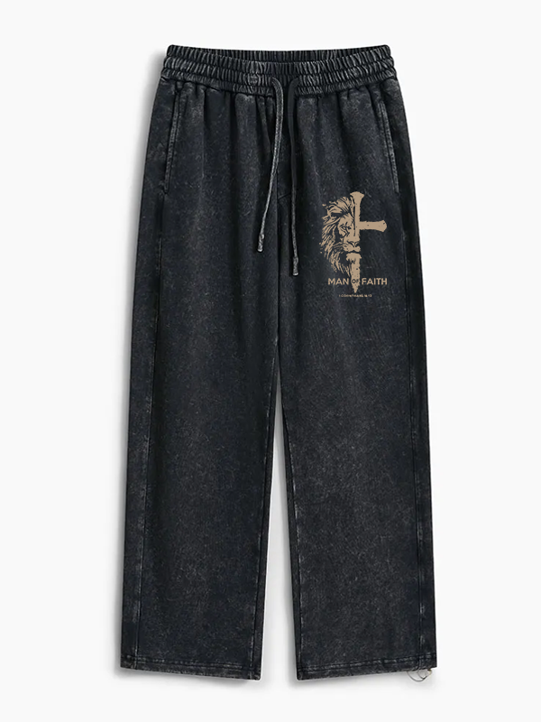 Man of Faith Jesus God Christian Washed Sweatpants