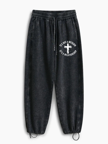 It's Not A Religion It's A Relationship Jesus God Christian Washed Sweatpants