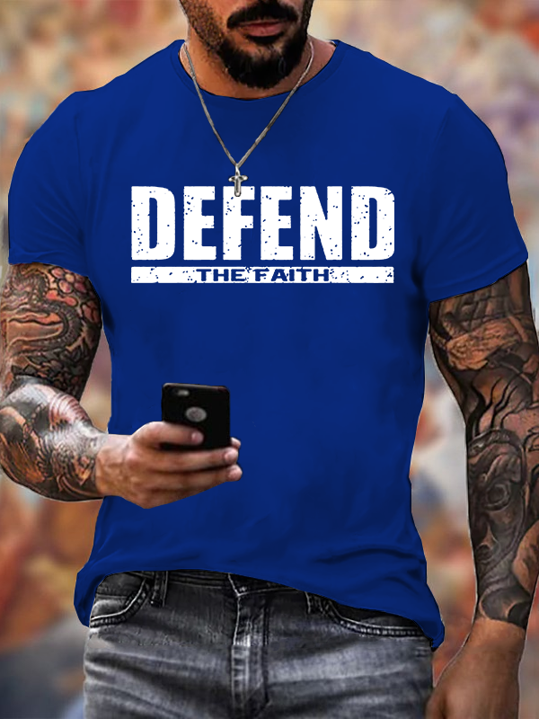 Defend The Faith Jesus God Christian Cotton T-Shirt