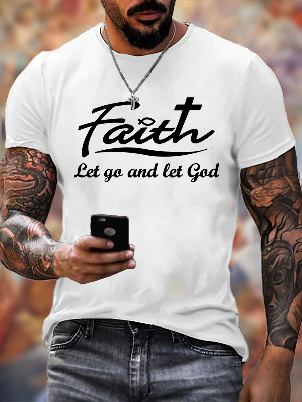  Let Go And Let God Jesus God Christian Cotton T-Shirt