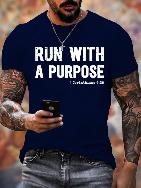 Run with A Purpose Jesus God Christian Cotton T-Shirt