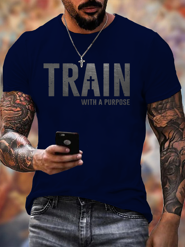 Train With A Purpose Jesus God Christian Cotton T-Shirt