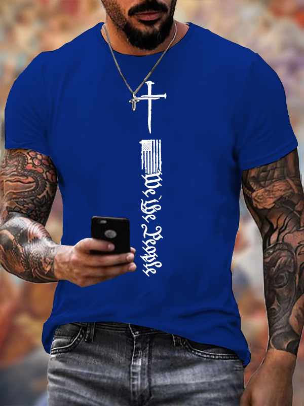 Faith Cross Flag Jesus God Christian Cotton T-Shirt