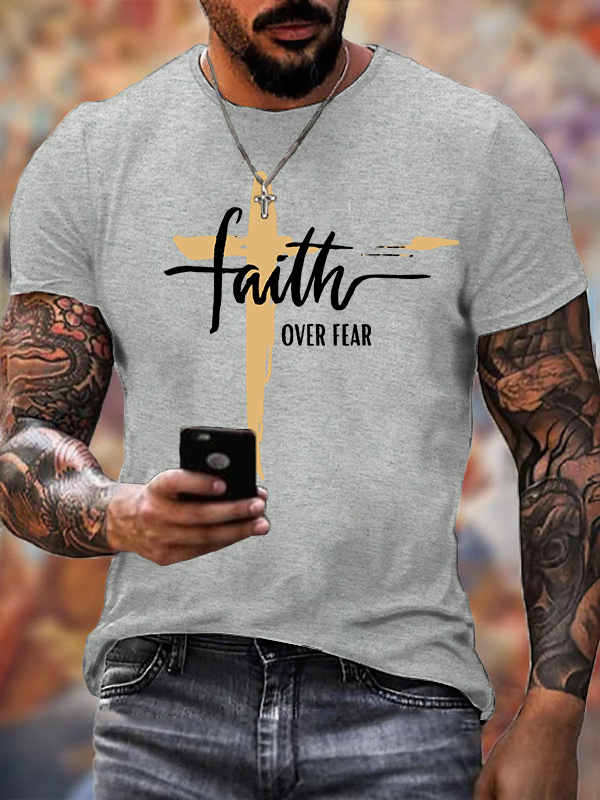 Faith Over Fear Cross Christian Cotton T-Shirt