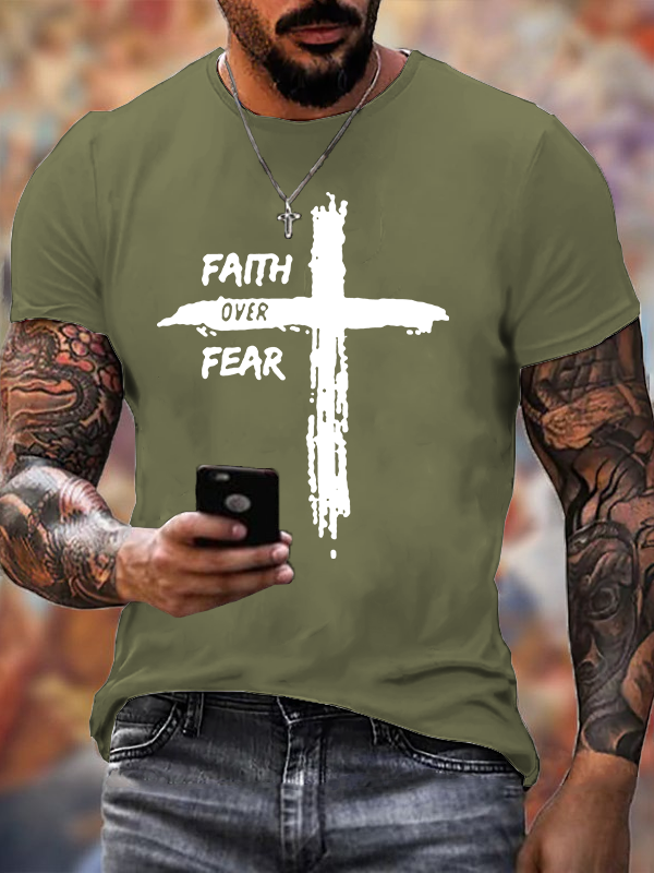 Faith Over Fear Cross Christian Cotton T-Shirt