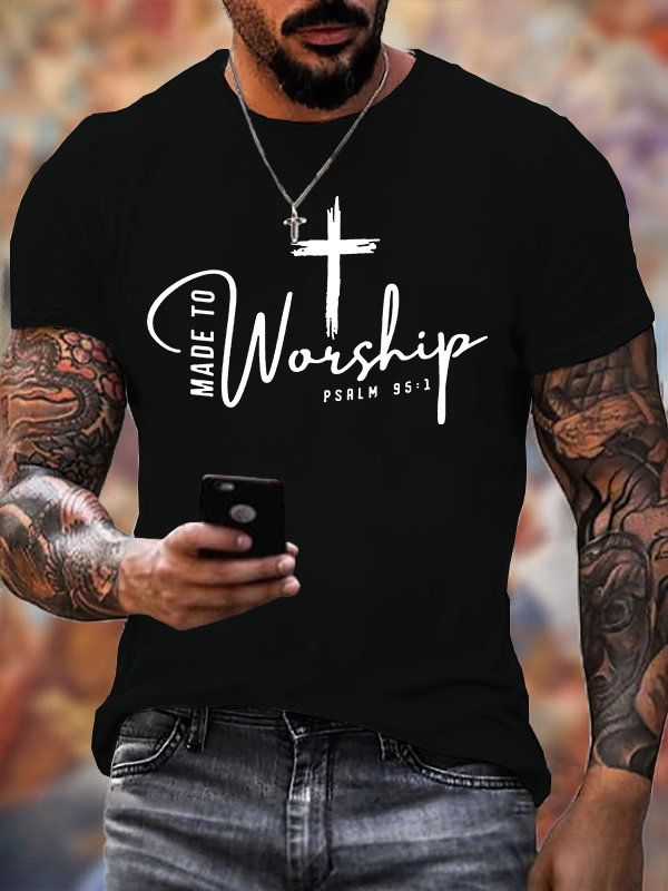 Made To Worship Psalm 95:1 Jesus God Christian Cotton T-Shirt
