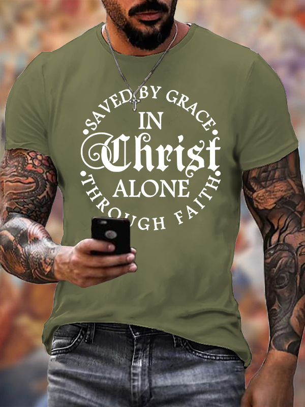 Saved By Grace  Jesus God Christian Cotton T-Shirt