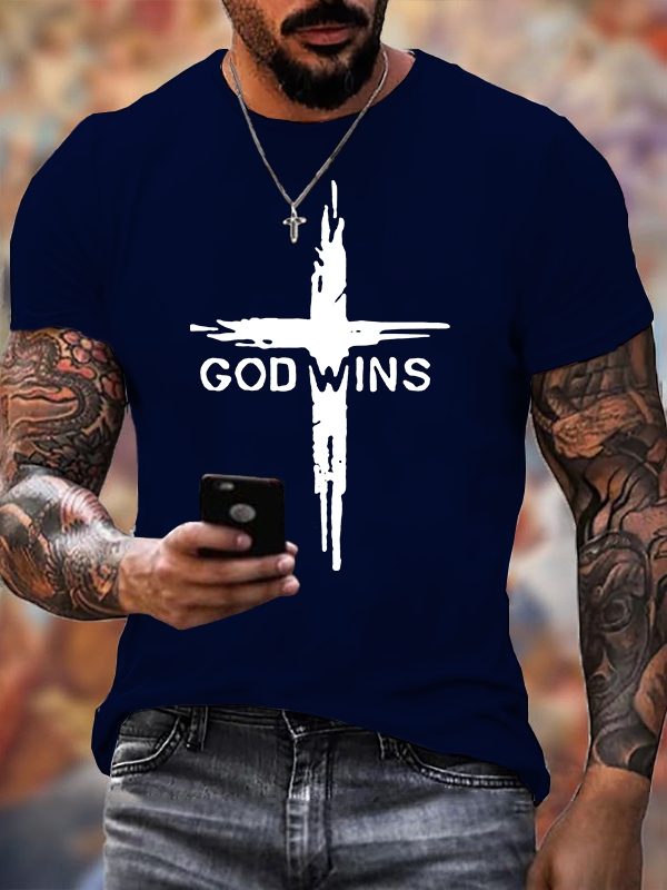 God Wins  Jesus God Christian Cotton T-Shirt
