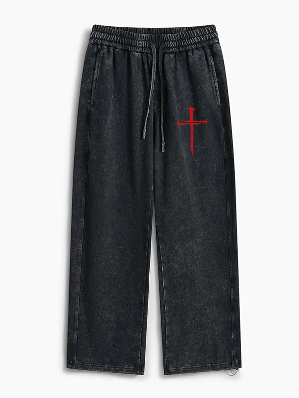 Red Cross Faith Jesus God Christian Washed Sweatpants