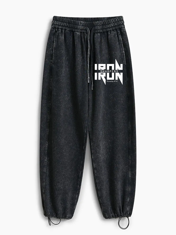 IRON SHARPENS IRON Proverbs 27:17 Jesus God Christian Washed Sweatpants