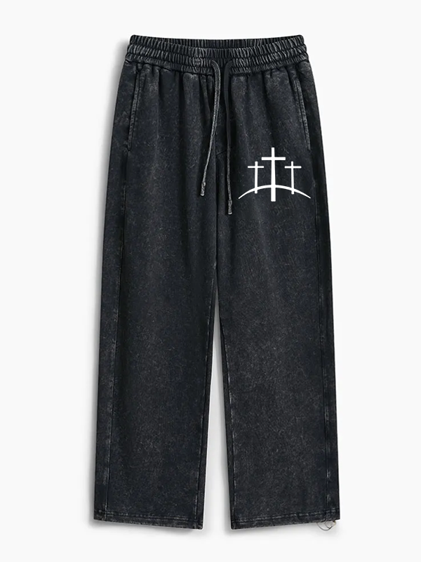 Cross Jesus God Christian Washed Sweatpants