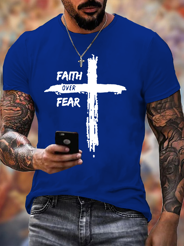 Faith Over Fear Cross Christian Cotton T-Shirt