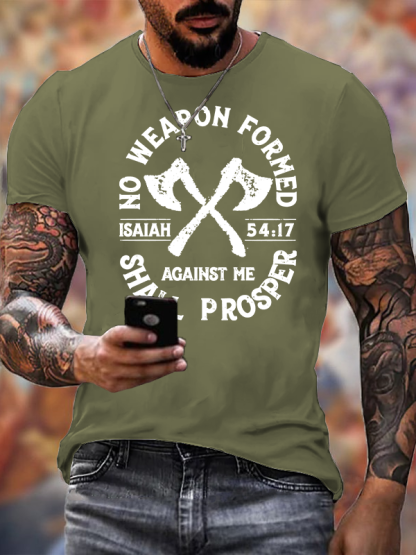 No Weapon Formed Shall Prosper - Isaiah 54:17 Jesus God Christian Cotton T-Shirt