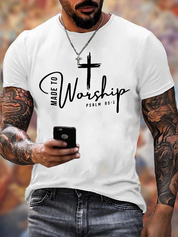 Made To Worship Psalm 95:1 Jesus God Christian Cotton T-Shirt