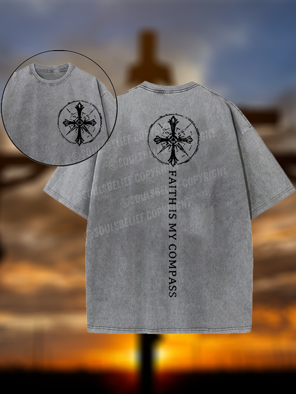 Faith Is My Compass Christian Washed T-Shirt