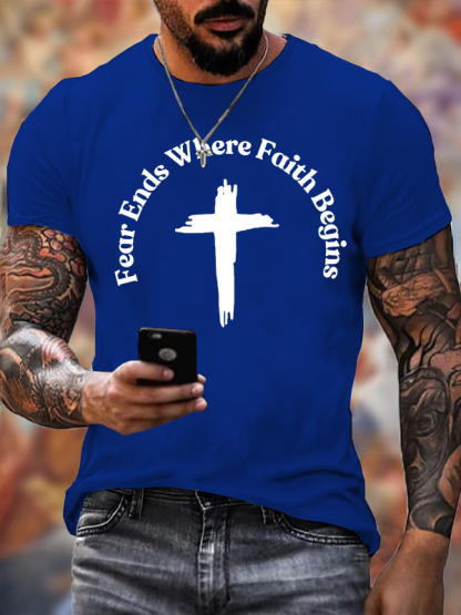 Fear Ends Where Faith Begins Jesus God Christian Cotton T-Shirt