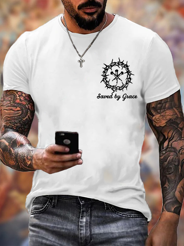 Saved By Grace Jesus God Christian Cotton T-Shirt