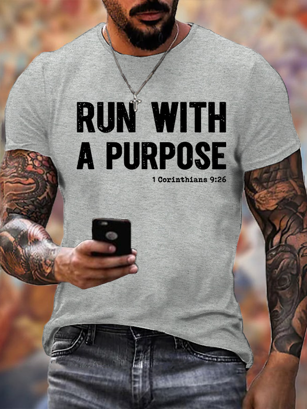 Run with A Purpose Jesus God Christian Cotton T-Shirt