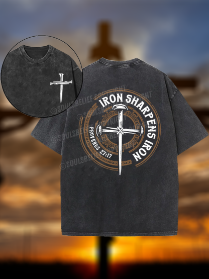 Iron Sharpens Iron - Proverbs 27:17 Christian Washed T-Shirt