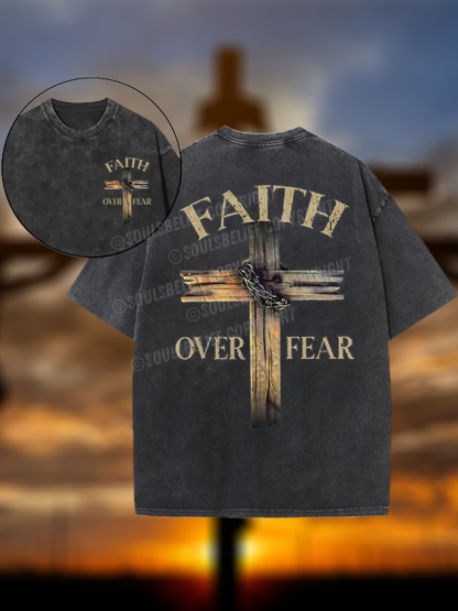 Cross Faith Over Fear Christian Washed T-Shirt