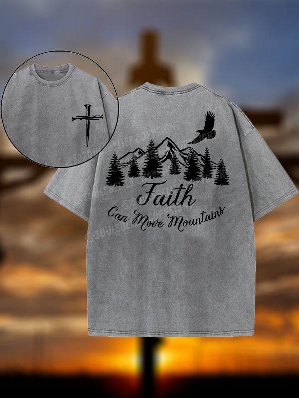 Faith Can Move Mountains Christian Washed T-Shirt