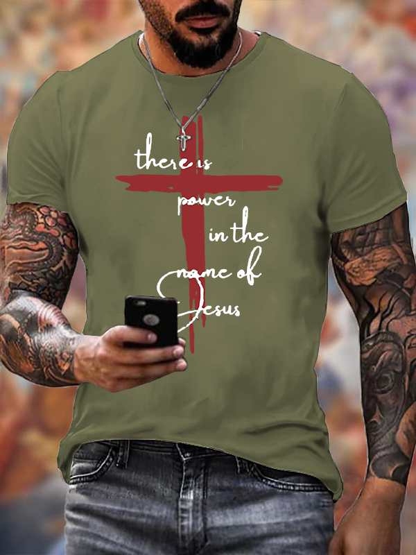 There Is Power In The Name Of Jesus Faith Cross Christian Cotton T-Shirt