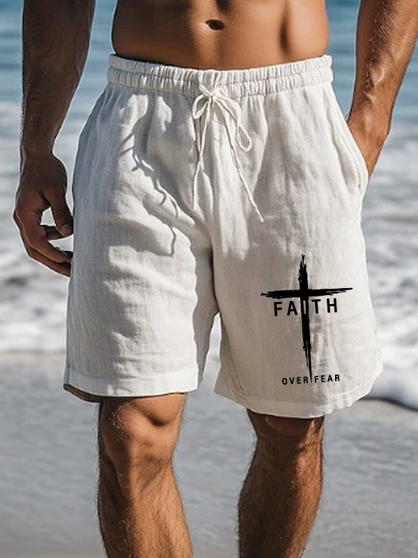Men's Faith Over Fear Cross Christian Beach Shorts