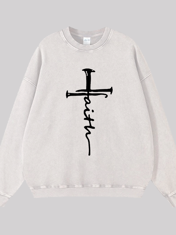 Cross  Jesus God Christian Washed Sweatshirt