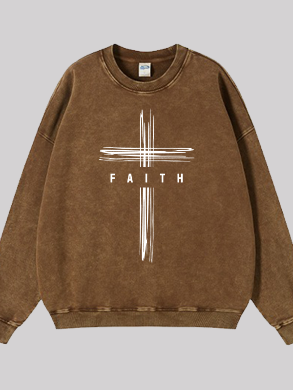 Faith Cross Jesus God Christian Washed Sweatshirt