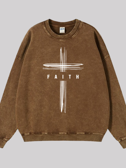 Faith Cross Jesus God Christian Washed Sweatshirt